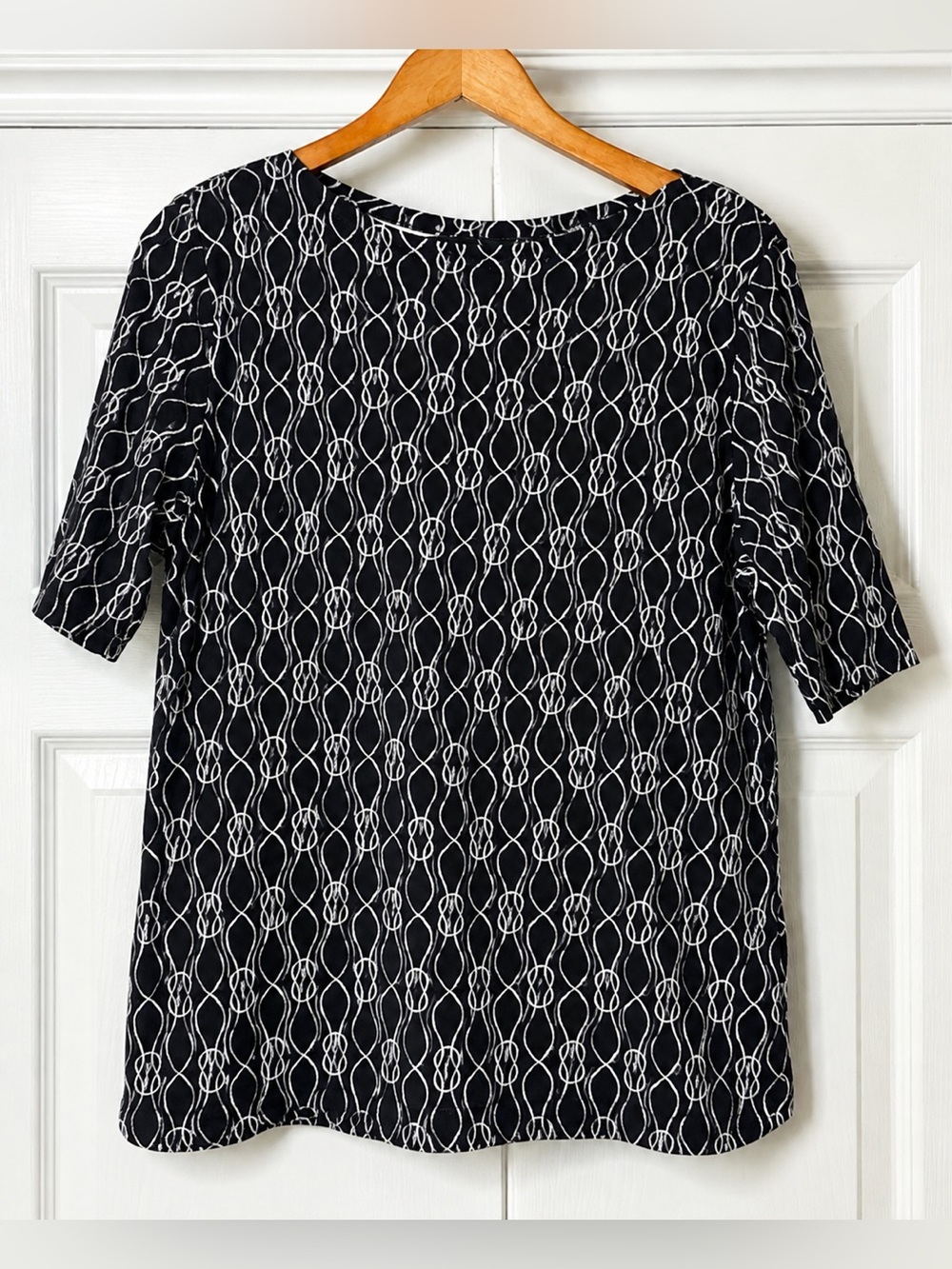 Charter Club Navy White Pima Cotton Elbow Sleeve knit top Boat Neck XL #640